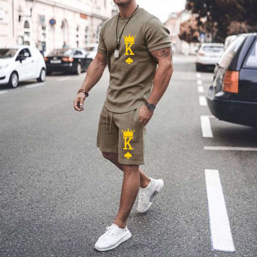 Seturi de tricouri de vară pentru bărbați Litera K 3D Print Trening Tricouri Pantaloni scurți 2 bucăți Fashion Streetwear Costume supradimensionate pentru copii Îmbrăcăminte sport