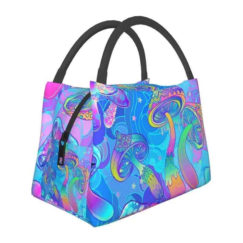 Mushroom Trippy Psychedelic Neon Pastel Goth Insulated Lunch Bags Leakproof Cooler Thermal Lunch Box Beach Camping Travel