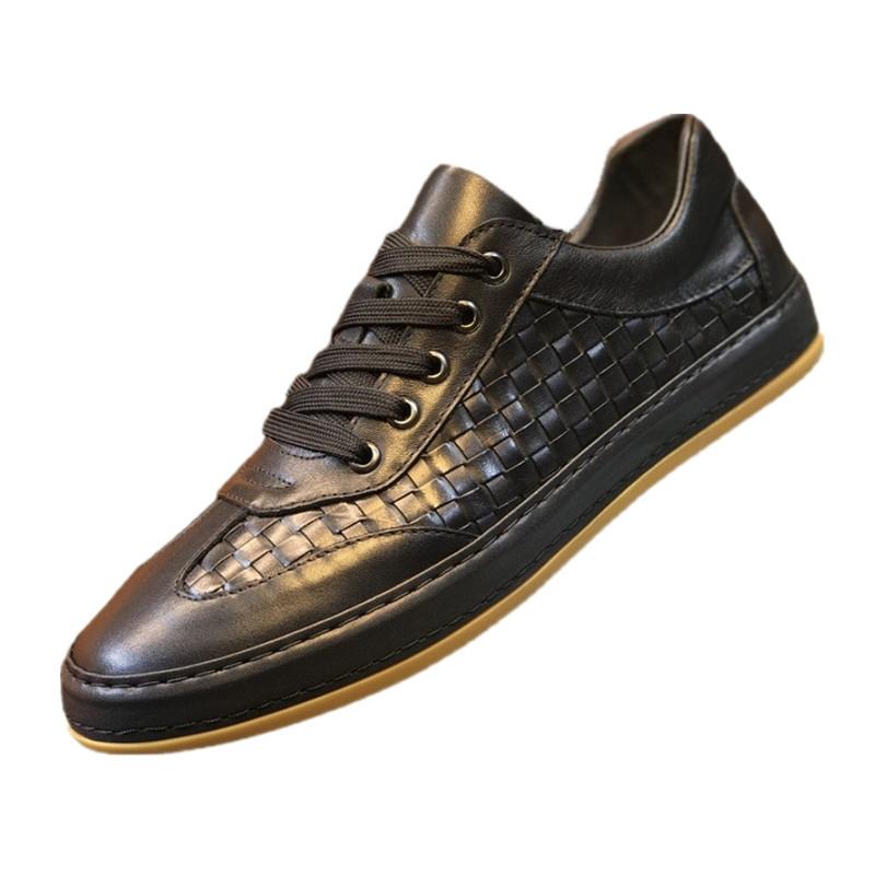 European Style Black Men Suede Shoes Genuine Leather Casual Sneakers Weaving Pattern Nature Leather Men Urban Daily Casual Shoes