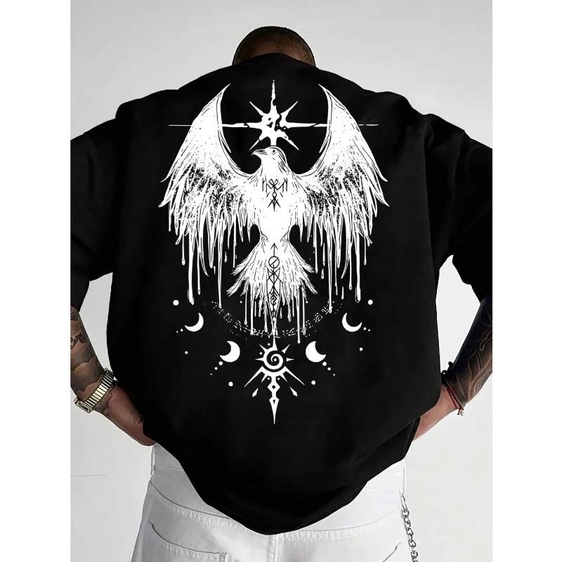 Men's Summer 100% Pure Cotton Fashionable Casual Loose Fit Plus Mountain Reflection Printed Round Neck Short Sleeved T-shirt Top