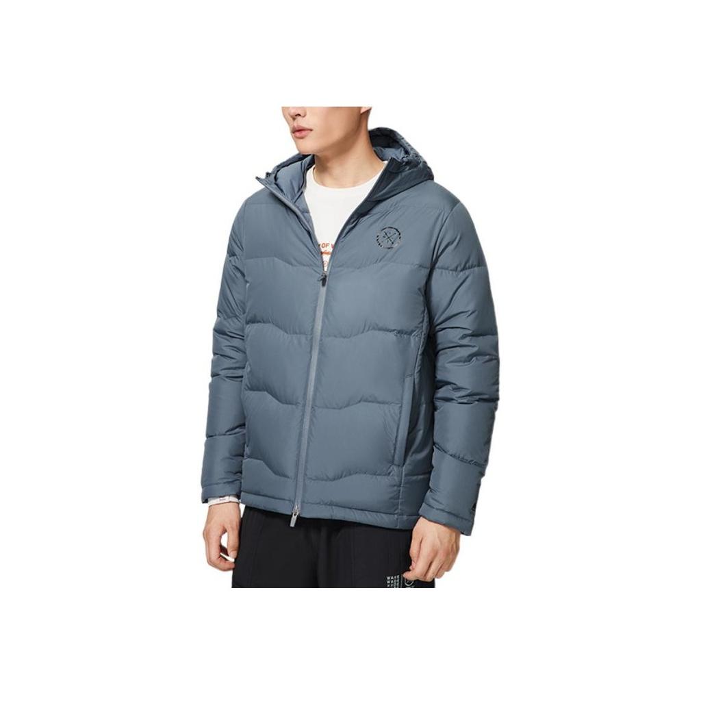 Li Ning Letter Print Zipper Down Jacket Men Outerwear Lime-Blue AYMS259-4