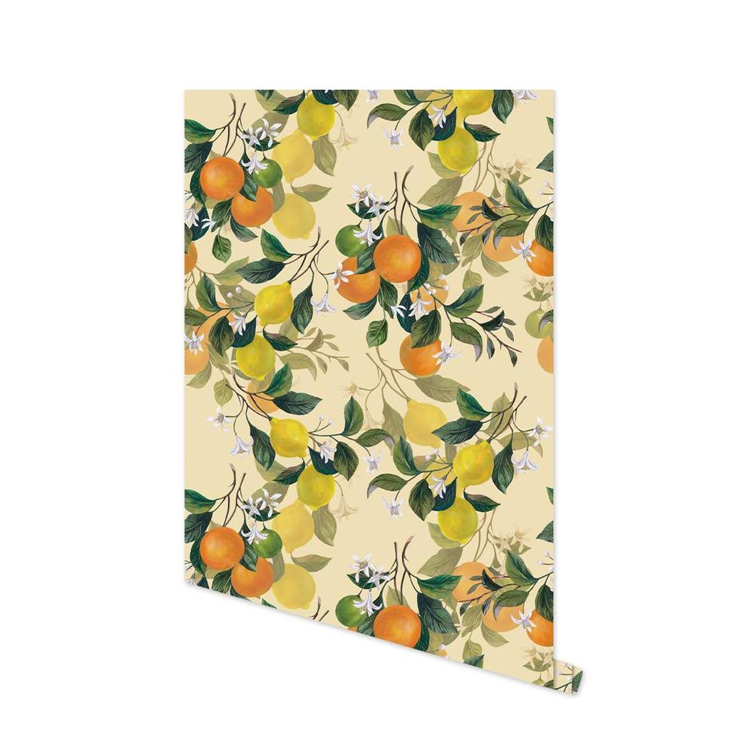 Peel and Stick Removable Wallpaper Oranges Kitchen Decor Summer Fruit Orange Blossoms Citrus Print Self-Adhesive Wallpaper