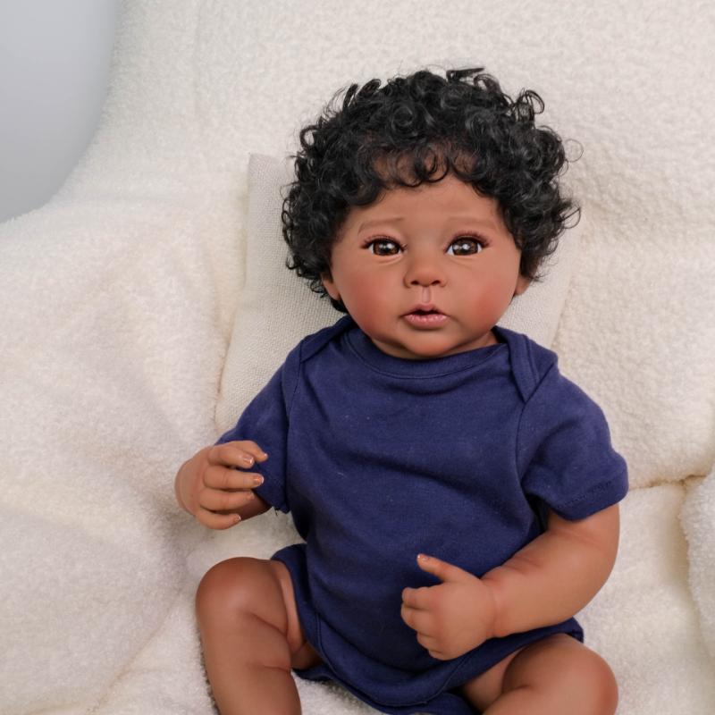 Bambola Reborn Afroamericana 50cm Pelle Scura Cioccolato In Silicone NPK