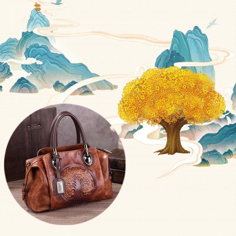 Borse a Spalla a Tracolla Stile Cinese Vintage per Donna Borse Tote con Stampa a Goffratura Grande Capacità Multitasche Borse Morbide