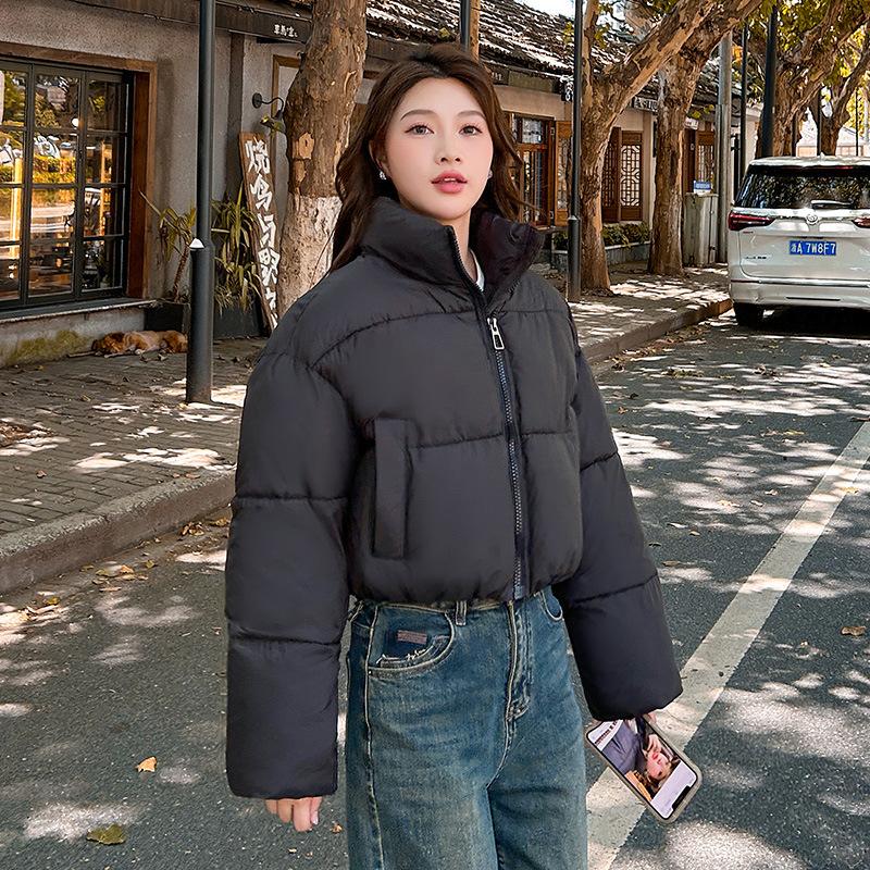 

Cotton Jacket Women s Short Stand Collar Thickened Down Cotton Jacket Women s 2025 New Korean Version Bread Jacket Student Padded Jacket XS чёрный