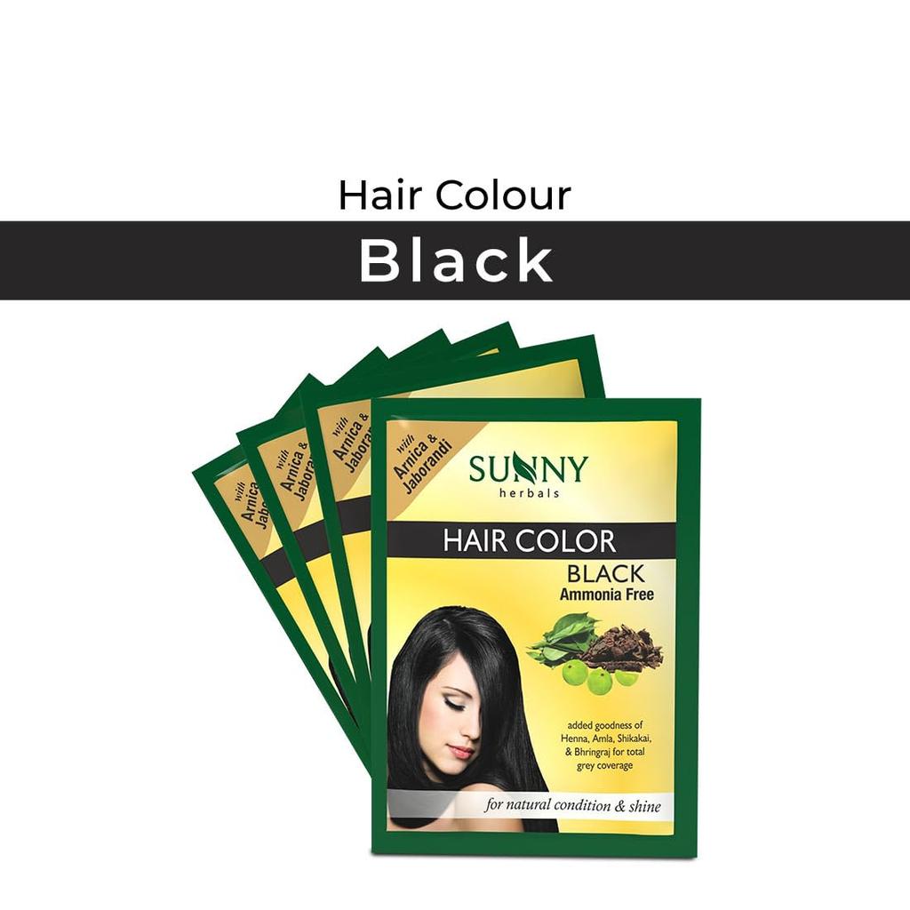 Sunny Herbals Schwarze Haarfarbe 20g x 4er-Packung | Henna, Amla, Shikakai & Bhringraj | Langanhaltend, Ammoniakfrei, Silikonfrei, Unisex
