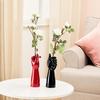Hand Shape Ceramic Vase Artificial Flowers Pot (Pack of 2, Black and Red)