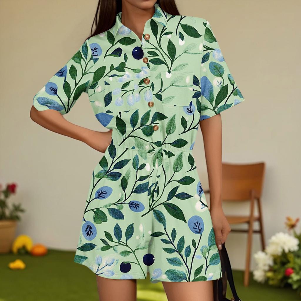 Damenmode V-Ausschnitt Jumpsuit Karomuster Lässig Kurzarm Top Jumpsuit