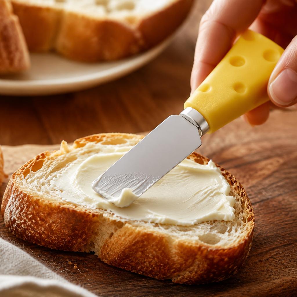 Stainless Steel Cheese Knife with Ergonomic Handle Flat Blade Butter Spreader Fruit Steak Pizza Utensil for Kitchen Use