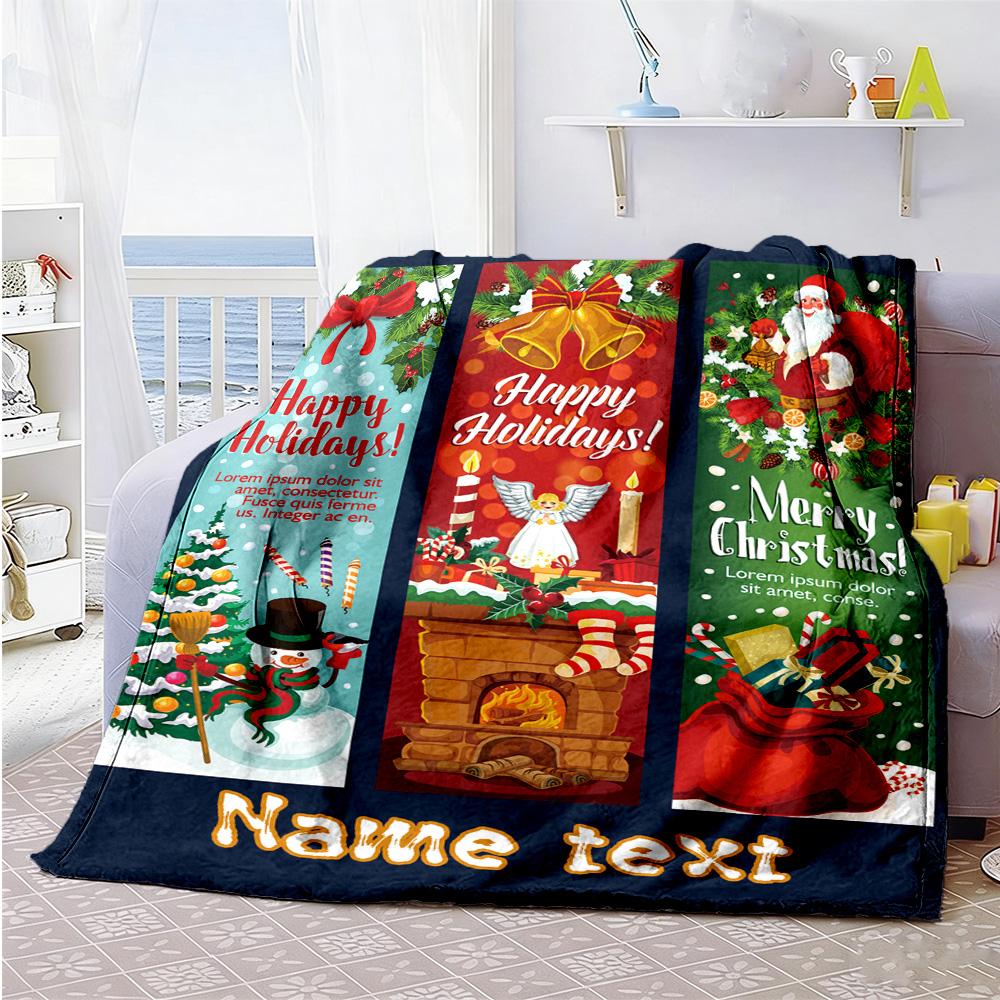 Santa Claus Christmas Snowman Personalized Text Blanket Gift Personalized Blanket Durable Comfort Throw For Bed Chair Sofa Seaside All-Season Use