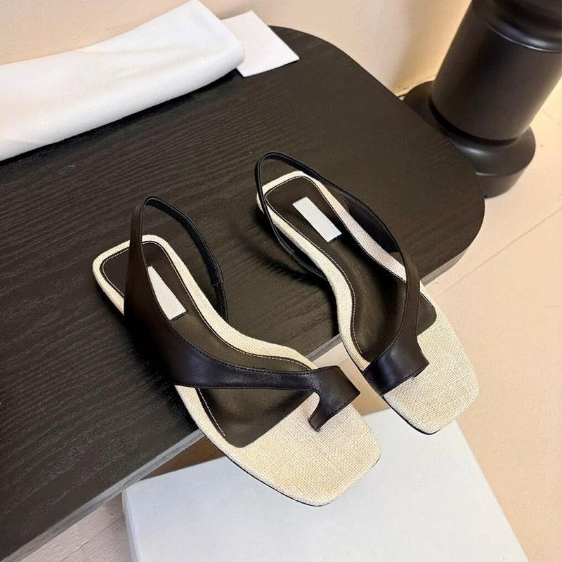 Sheepskin Version~ Korean Square Head Cover Toe Flat Bottom Roman Sandals Women's 2025 Summer New Beach Versatile Cool Slippers