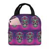 Mexican Sugar Skulls And Flowers Insulated Lunch Bag for Women Kids Portable Food Boxes Thermal Lunch Box Tote