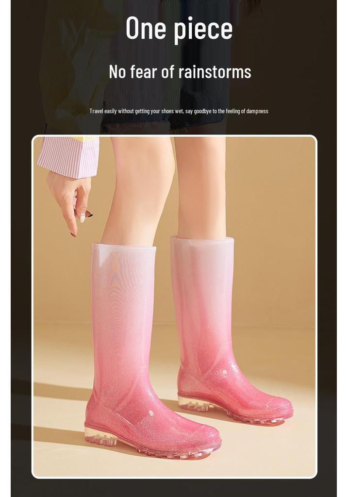 Dames Gradient Regenlaarzen, Middelhoge Schacht, Antislip, Waterdicht, Trendy Jelly Schoenen