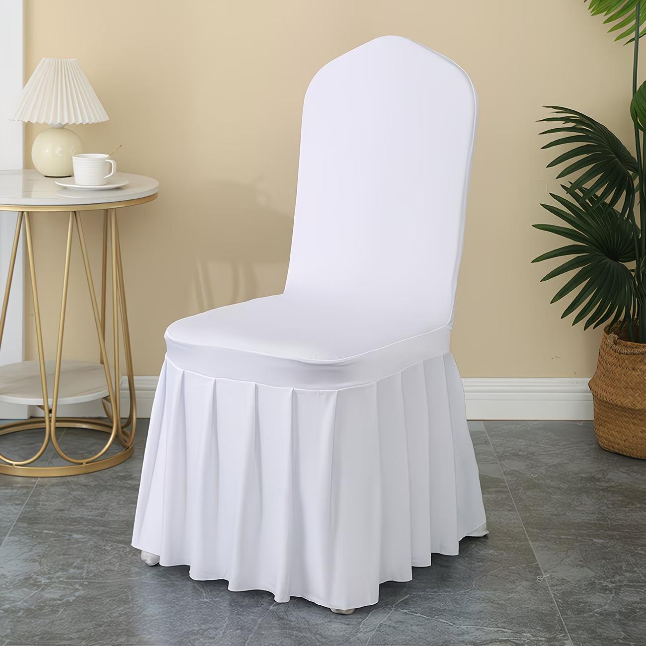 

1pc Wedding Chair Cover Party Decoration Spandex With Skirt Pleated Use Elastic Stretch Dining Luxury Birthday Hotel Banquet 1pc білий