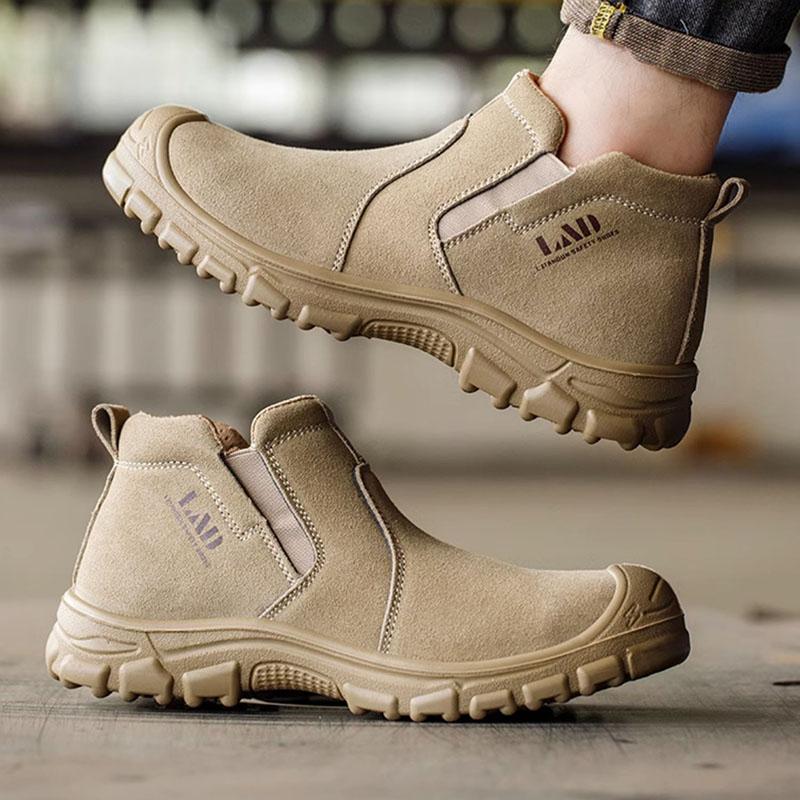 big size men fashion steel toe cap working safety boots cow suede leather welding shoes worker chelsea ankle botas protection