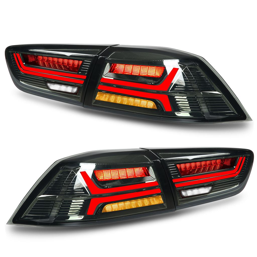 Full LED Dynamic Tail Lights Smoke Lens With Welcome Light Replacement for Mitsubishi Lancer Evo X 2008‑2017