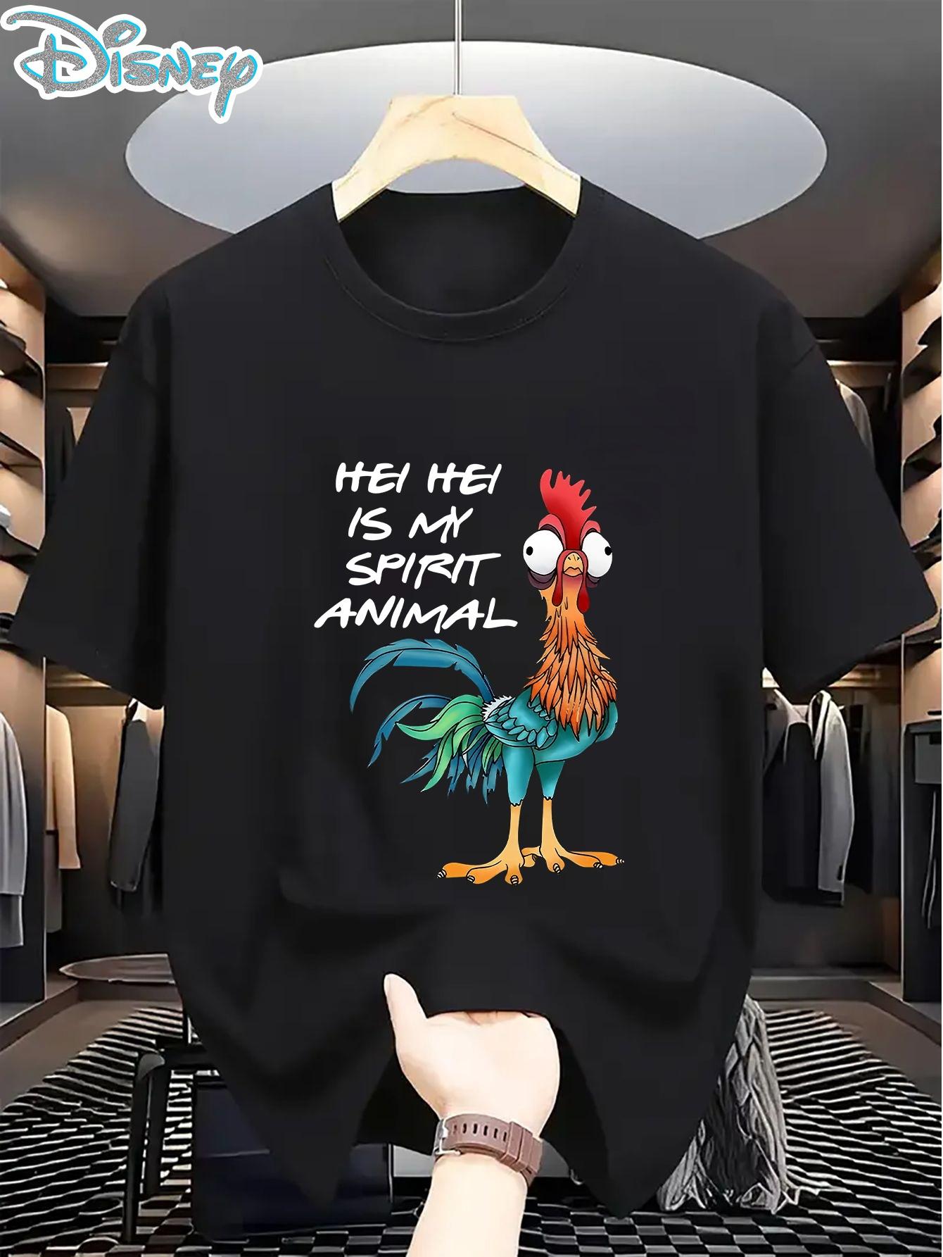 Disney Moana Hei Hei Is My Spirit Animal T Shirt Men Casual Short Sleeve Cartoon Graphic Tee Streetwear M
