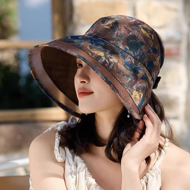 Sunscreen sun hat women's summer outdoor big brim empty top hat middle-aged and elderly mother UV protection foldable sun hat