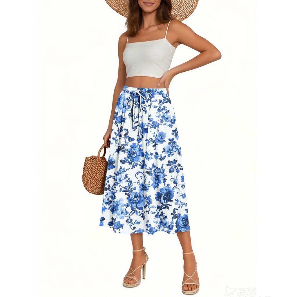 Spódnica damska Spódnica bohemy Spódnica z nadrukiem kwiatowym Casualowy temperament Spódnica z kieszeniami