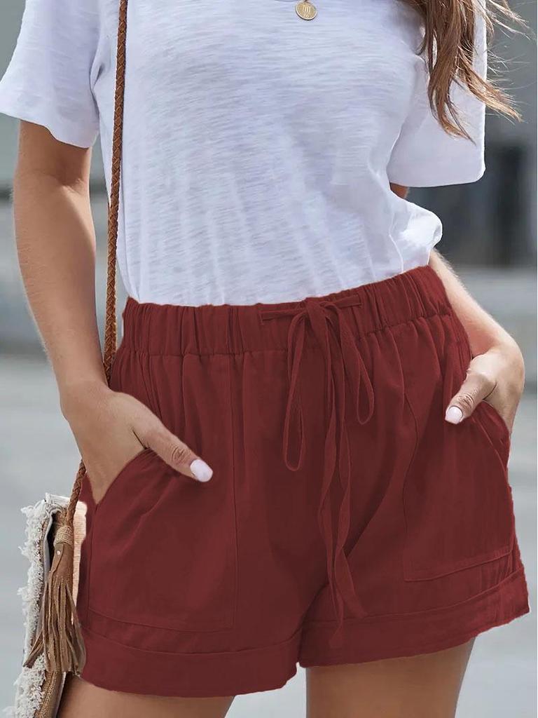 Damen High Waist Bindegürtel Casual Shorts - Sommer 2025 Europäischer Stil Weitbeinige Hosen
