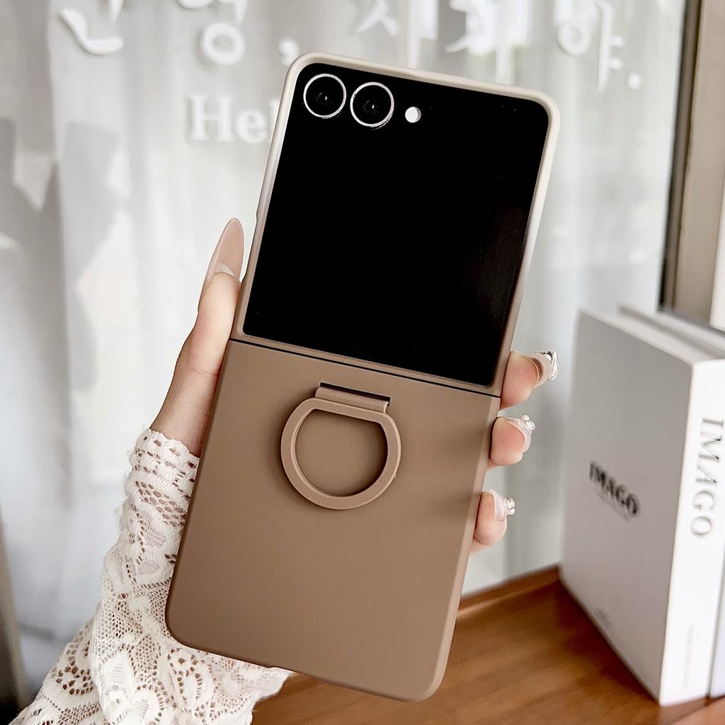 Luxury Candy Color Ring Silicone Finger Buckle Hard Shell Case For Samsung Z Flip 7 FE 6 5  Gradient Matte Shockproof Skin Cover