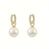Huitan Elegant Gold Color Imitation Pearl Dangle Earrings for Women Brilliant Crystal CZ Wedding Daily Temperament Lady Zircon