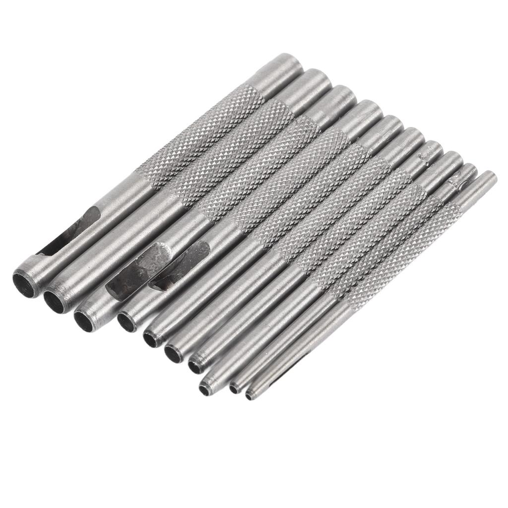 10Pcs Steel Hollow Leather Punch Set Heavy Duty Round Hole Tool for Watch Cloth Belt Gaskets with Storage Bag