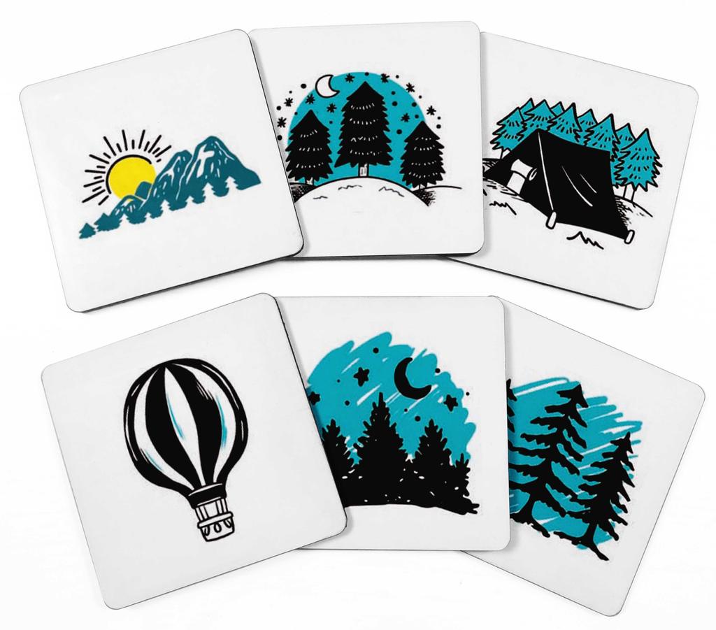 Inkdotpot Set of 6 Drink Coasters Decorative Non,Slip Cork Base 4-inch Square Printed Coasters Easy Clean
