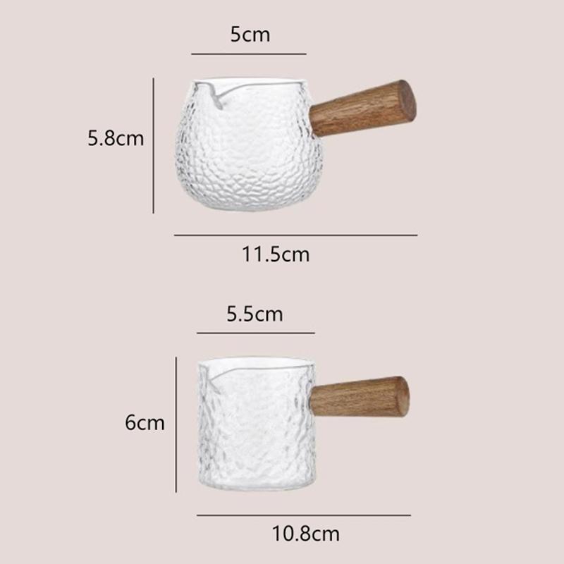 1Pc Wood Handle Glass Espresso Measuring Cup Diy Milk Jug Coffee Supplies Transparent Kitchen Measure Mug