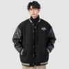 Men's Retro Patchwork PU Leather Baseball Jacket - Embroidered Casual Autumn/Winter Style
