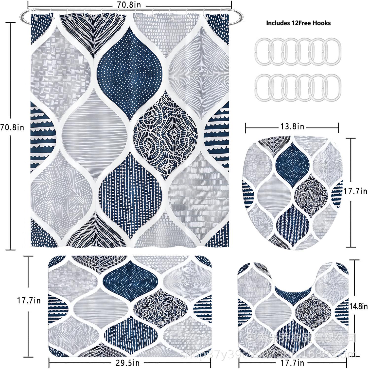 

Vintage Blue Diamond Pattern Shower Curtain Set - Personalized Design, Multiple Sizes Available 12 Hooks