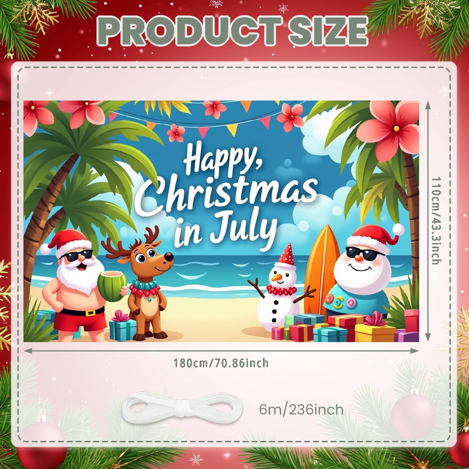 Christmas Banner Palm Tree Pattern Santa Summer Banner Xmas In July Banner Colorful Print Festive Tropical Backdrop For Festive
