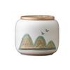 Hand-painted Black Ceramic Tea Caddy with Distant Mountain Design - Small, Simple, Sealed for Freshness