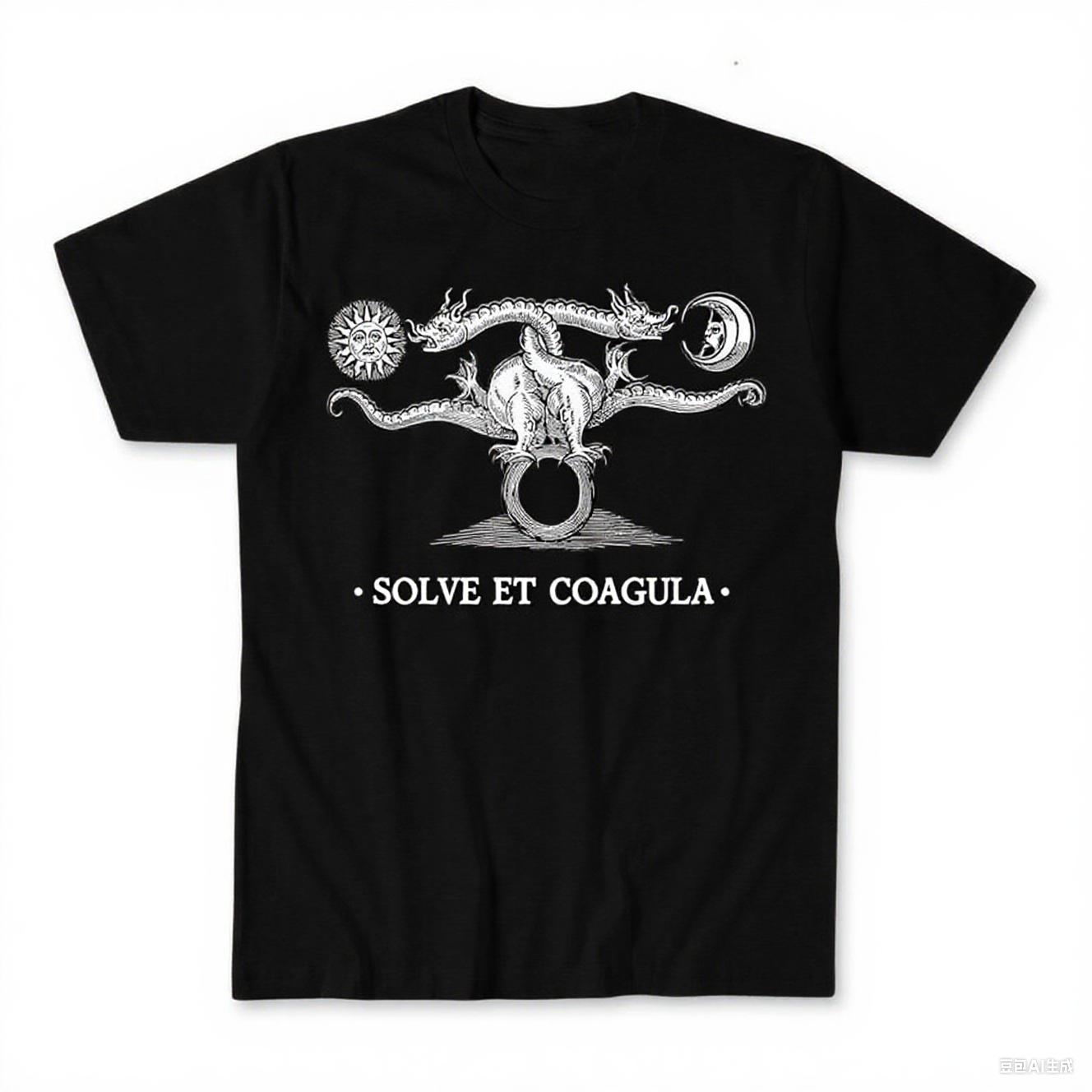 

Alchemy Medieval Mystic Celtic Dragon Mystic Pagan Solve Et Coagula Vintage Woodcut Ancient Wisdom Snake Pattern T-shirt Tops 4XL