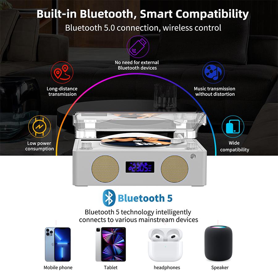 Bezztrátový CD přehrávač Obousměrný Bluetooth 5.0 LED Ambient Light Vestavěný reproduktor HIFI hudební přehrávač FM rádio Dobíjecí USB přehrávání