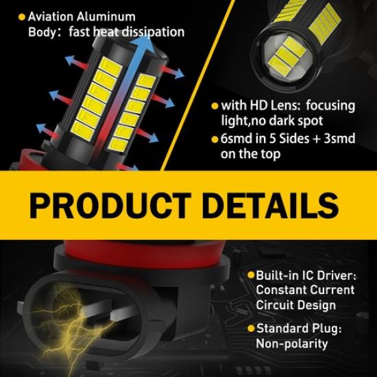 2Set High Power HD Bulbs H11 LED Fog Light for Honda Accord 2006-2015 Civic 2006