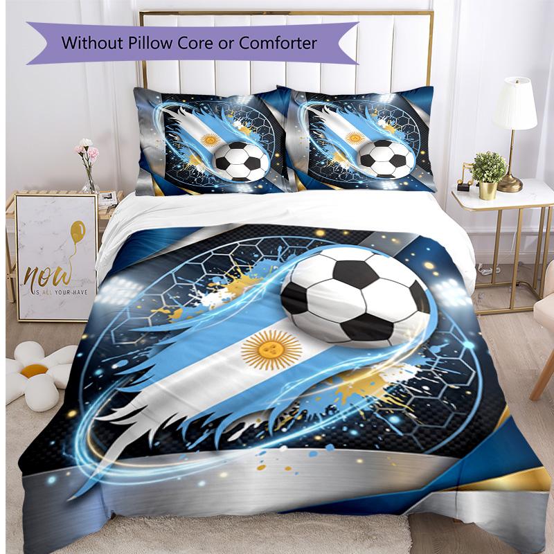 Argentina Football Printed Bedding 3 Piece Set Cozy Breathable Bed Cover Set As Housewarming Holiday Gift