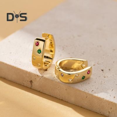 1 Pair Huggie Earrings Multi-shaped Colorful Rhinestone Polished Metal U-Shaped Lightweight Ear Jewelry for Party Wedding Club