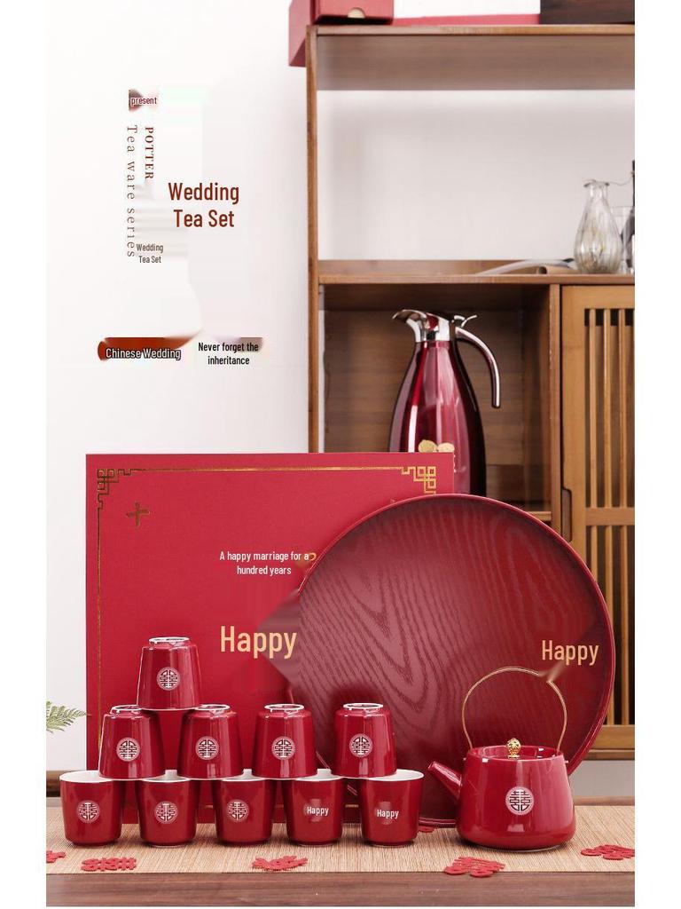 Wedding Tea Set: Elegant Teapot and Cups for Newlyweds' Traditional Ceremony