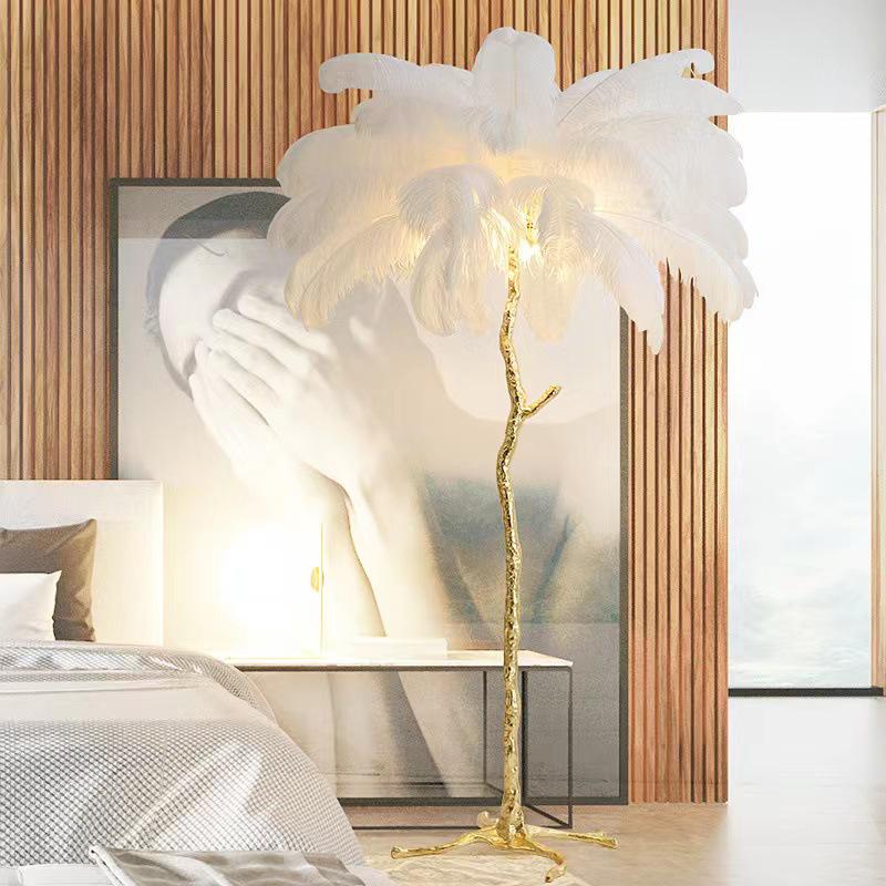 Nordic Simple Villa Living Room Lamp: Italian Copper Base with Ostrich Feather