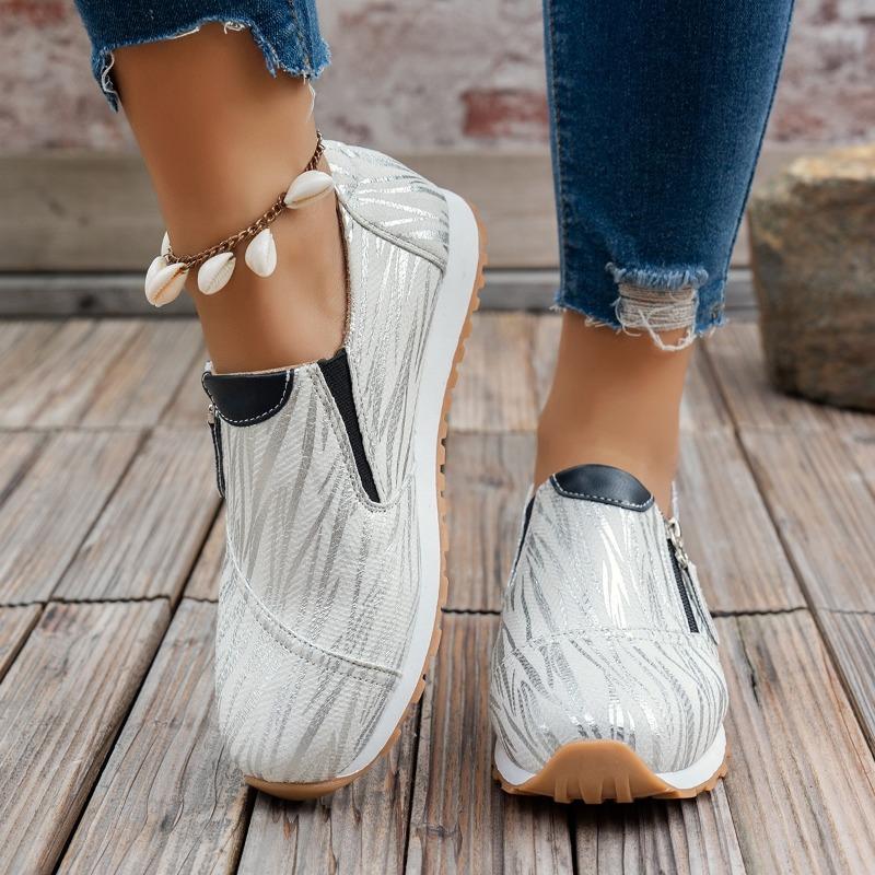 Women's Casual Sports Shoes Spring New Round Head Deep Mouth Side Zipper Anti-slip Wear-resistant Low-top Shoes