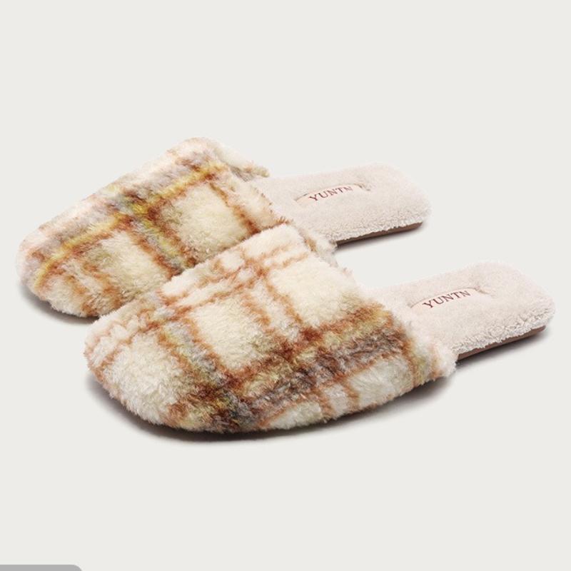 

Модные Роскошные Пушистые Клетчатые Дизайнерские Хлопковые Тапочки для Пары Высокого Качества Нескользящие Легкие Домашние Тапочки Зимние Теплые Плоские Тапочки 40-41 бежевый