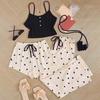 Printed Vest Shorts and Bow Drawstring Pants Casual Women's Cute Heart-Shaped Print Paired with Home Pajamas Set