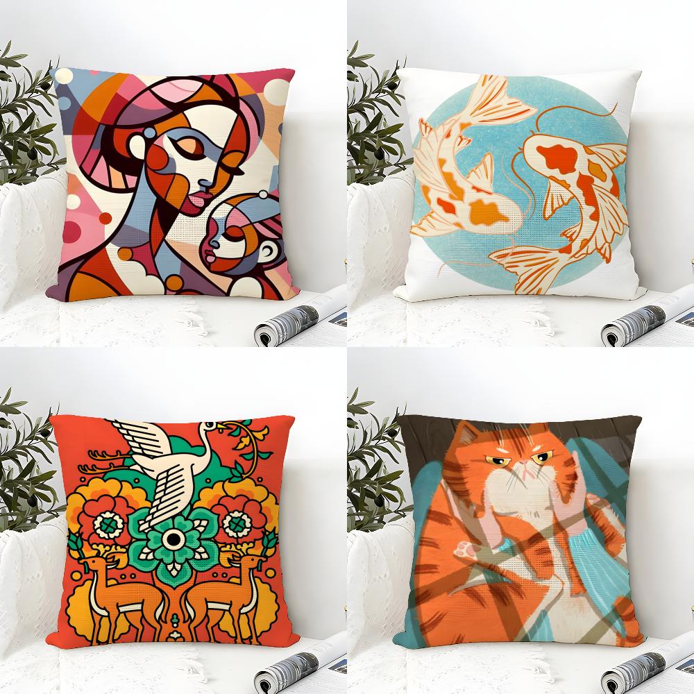 fashing Illustration of diagonal square Pillow Case Natural Linen Double-Sided Printing Sofa Home Decor Cushion Cover