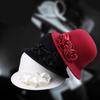 Vintage Silky Flower Hat Winter Warm Dome Hat Women Wool Cloche Hat Headwear