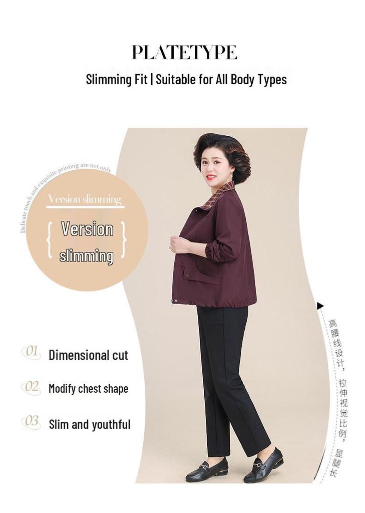 Plus Size Women's Lapel Maternity Coat, Spring/Autumn Jacket for Middle-Aged & Elderly, 50s-60s Fashion.