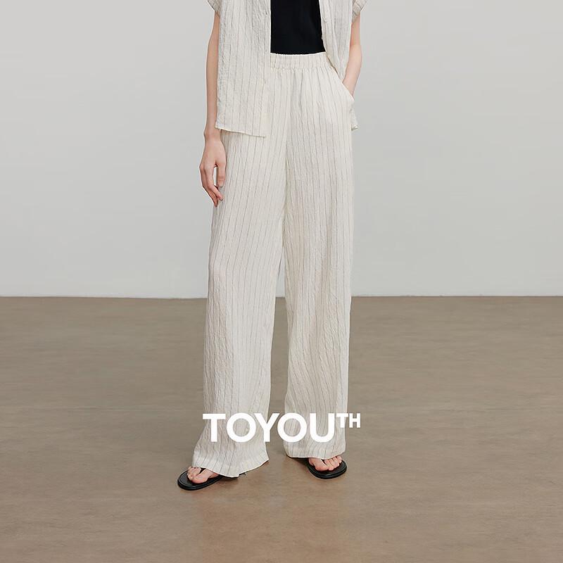 

Women s Striped Linen-Feel Wide-Leg Casual Pants M