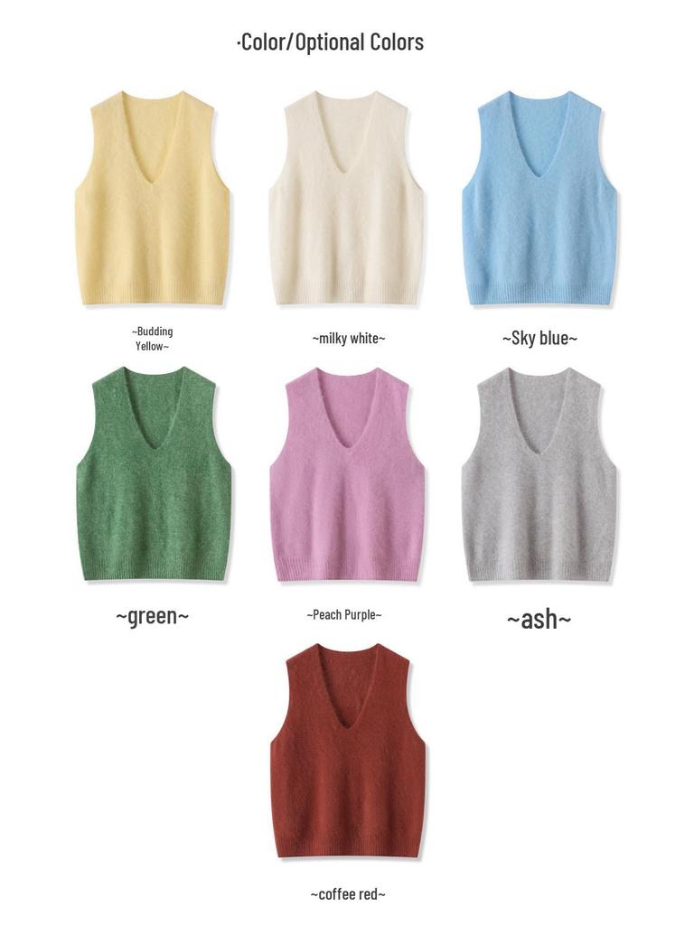 Jesień/Zima 2025 Damska dzianinowa kamizelka bez rękawów z dekoltem w serek z mieszanki wełny