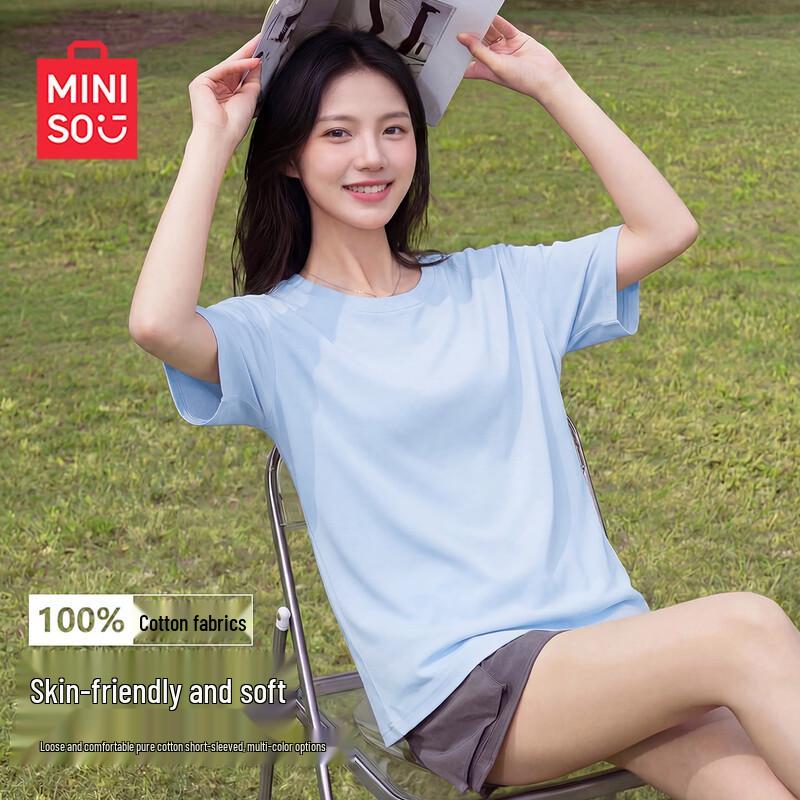 MINISO Women s Pure Cotton Loose Short Sleeve T-Shirt EU 40