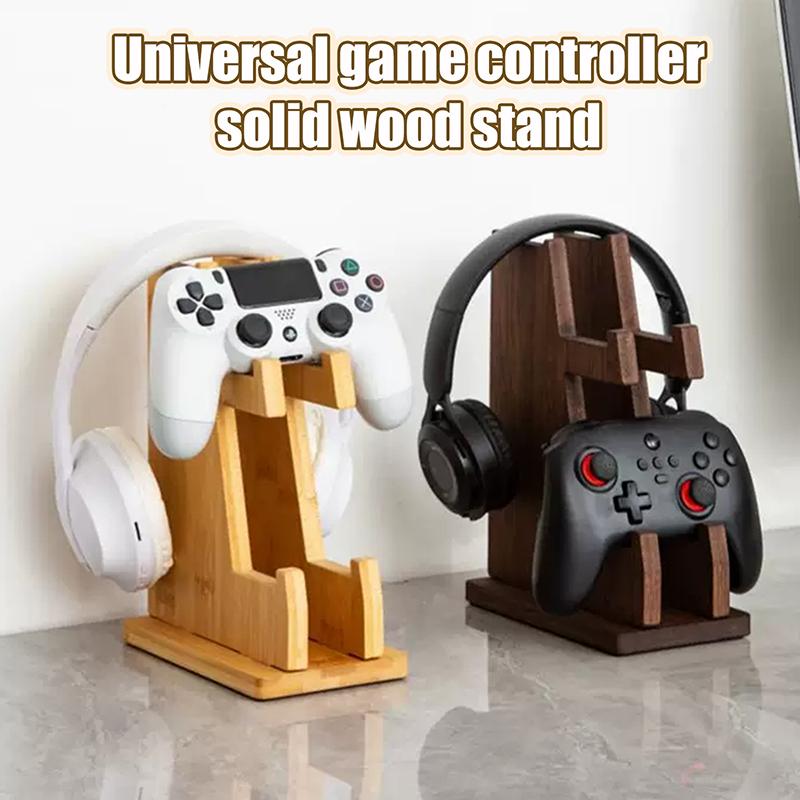 Supporto Multifunzionale Universale in Legno Massello per Controller di Gioco, Scaffale di Stoccaggio da Scrivania, Supporto per Cuffie